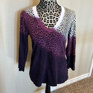 Haley K brand long sleeve t shirt, leopard, purple/white, size L